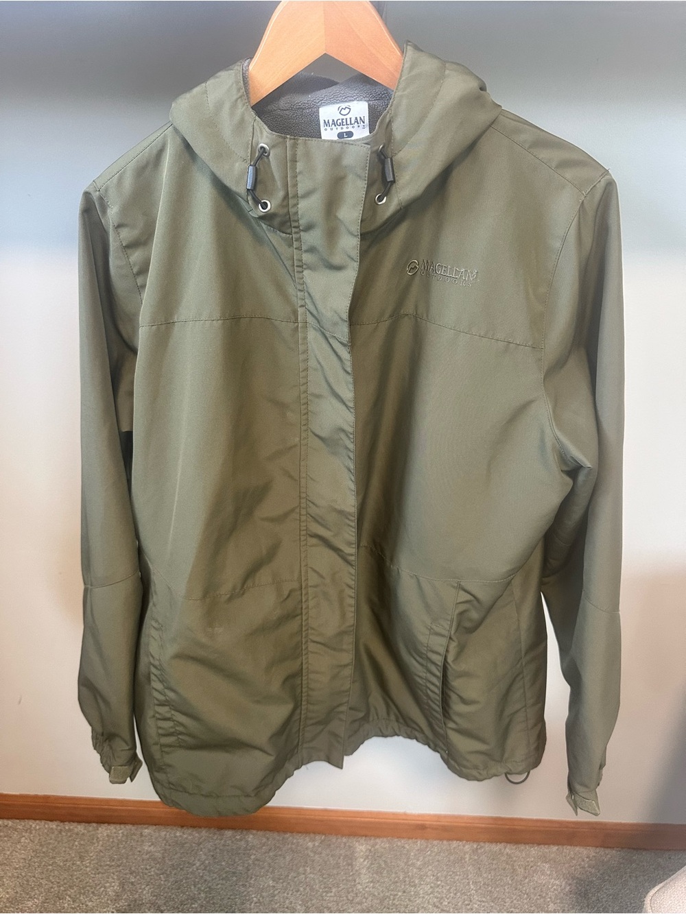 Magellan Outdoors Women's Cabincore Olive Utility Hooded Shell Jacket Size L EUC